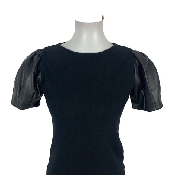 Siani Milano Top XS Black Knit Short Sleeve‎ Puff Sleeve Minimal Chic - Picture 2 of 6